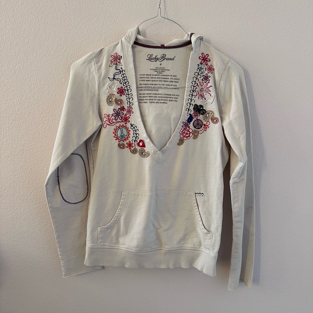 Y2K Lucky Brand embroidered thick cotton hoodie